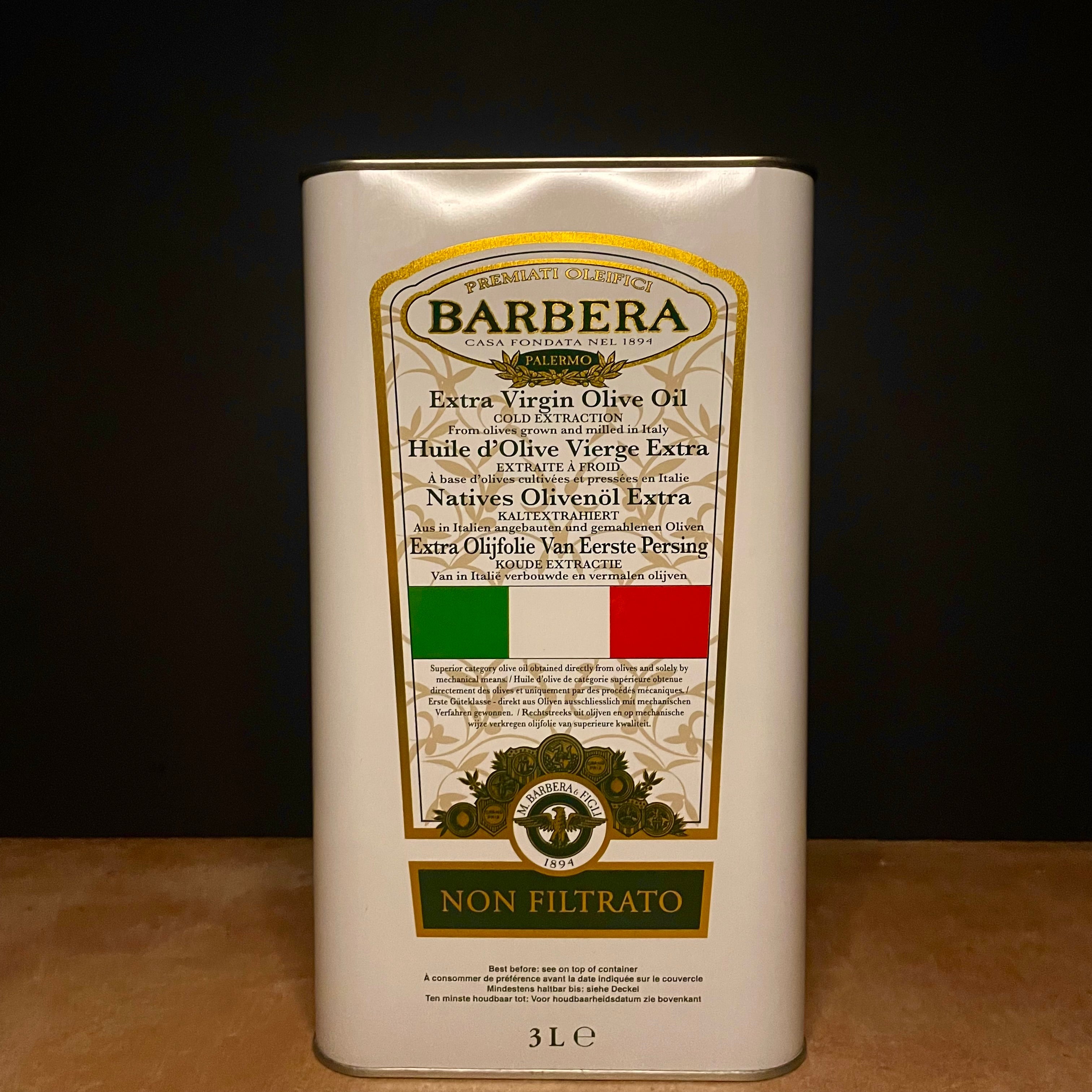 Barbera Extra Virgin Olive Oil. 3 litre (tin) UN Filtered.100% Italian Olives&Oils(O&O)